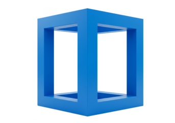 3D Rendering of Blue Geometric Cube Shape with Transparent Background