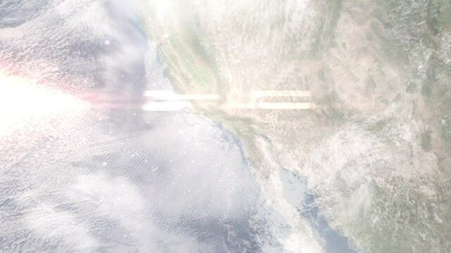 Earth zoom in from space and focus on Compton, California, USA. Background for travel intro or blog. Satellite view. 3D style Animation. Images from NASA.