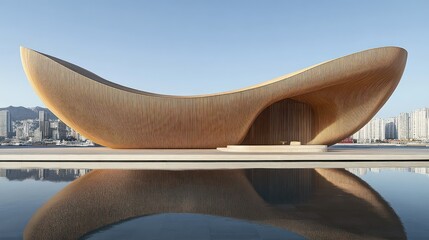 Modern Wooden Pavilion Reflecting on Still Water