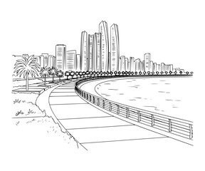 Fototapeta premium Line Art of Abu Dhabi Corniche, Abu Dhabi