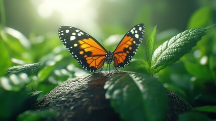 Monarch Butterfly Resting in Lush Greenery