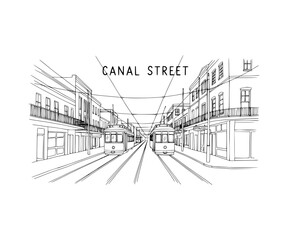 Line Art of Canal Street, New Orleans