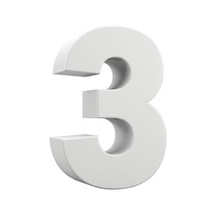Naklejka premium 3d Rendering White Number Three Isolated on Transparent Background Alphabetic