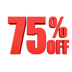 3D Seventy Five Percent Off Red Illustration On Transparent Background