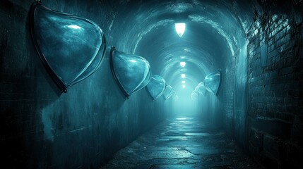 Mysterious Tunnel with Shield-Shaped Lights