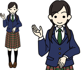 Fototapeta premium 右手をあげて案内するブレザー制服の女子高生