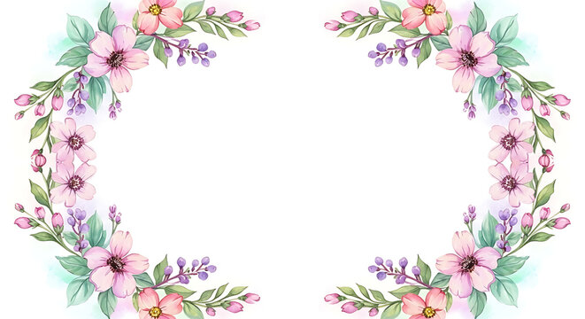 Delicate watercolor floral frame on all four sides with spacious white center area
