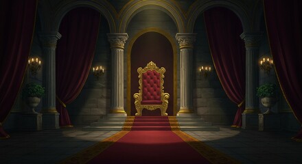 Majestic Anime Fantasy King's Hall Interior with Pillars and Sconces