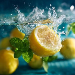 A photo of a halved lemon splashing video, generation AI 