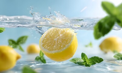 A photo of a halved lemon splashing video, generation AI 