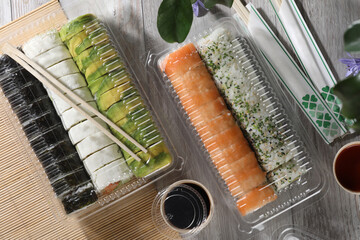 sushi set on white wooden table