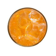 glass of tasty ice orange drink on white background