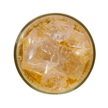 ice cubes of  ginger ale with glass