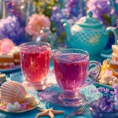 Mermaid themed tea party, generation AI 