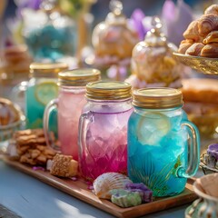 Mermaid themed tea party, generation AI 