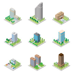 建物の立体的なイラスト. アイソメトリック画法.