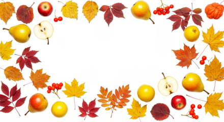 Autumn Frame Apples Pears Leaves Transparent Background Illustration