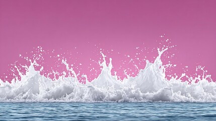 Fototapeta premium White milk splash against a pink background.