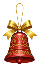 Christmas Red Bell with Golden Bow Ornament Isolated Illustration