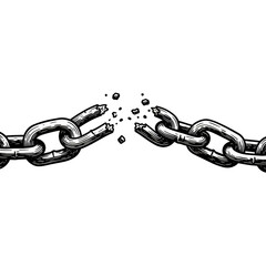 Broken Chain Linkage Metal Strength Illustration on Transparent Background