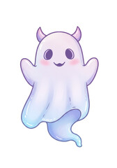 Fototapeta premium Cute Cartoon Kawaii Ghost Devil Illustration with Transparent Background