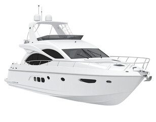 Sleek white motor yacht with multiple decks, large windows, and satellite dishes