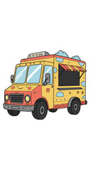 Cartoon Foodtruck isolated Transparent Illustration with Wheels and Window