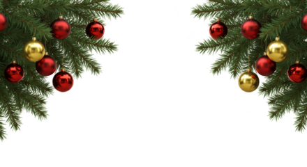 Christmas Ornaments on Tree Branches Holiday Decoration PNG Transparent