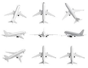Twelve monochrome airplane views, various angles