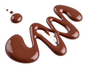 A glossy, dark brown liquid swirls across a black background.  Small droplets are scattered nearby