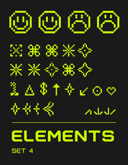 Rave psychedelic retro futuristic set. Surreal geometric shapes, abstract backgrounds and patterns, wireframe, cyberpunk elements and perspective grids. Vector elements and signs in trendy psychedelic