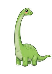 Naklejka premium Cute Cartoon Brontosaurus Illustration Long Necked Dinosaur on Transparent