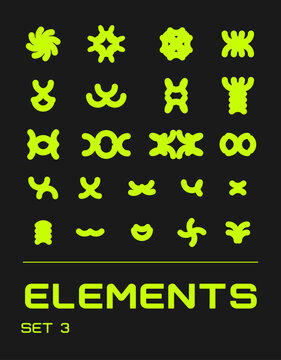 Rave psychedelic retro futuristic set. Surreal geometric shapes, abstract backgrounds and patterns, wireframe, cyberpunk elements and perspective grids. Vector elements and signs in trendy psychedelic
