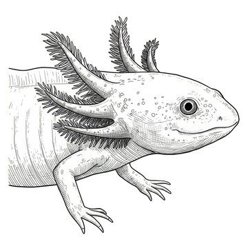 black and white axolotl portrait clip art preview