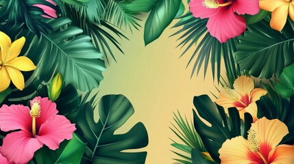 Tropical nature flyer design featuring hibiscus border for events ideal for tropical locations print materials lush environment artistic viewpoint