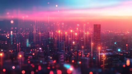 Fototapeta premium Futuristic financial insights digital economy and urban skyline innovations aerial view