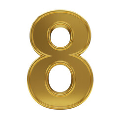 Golden Number Eight 3D Luxury Metallic Illustration Transparent