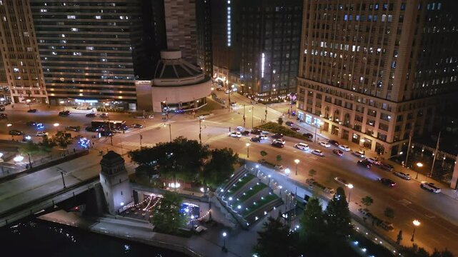 Chicago Loop Intersection Intersection at Night