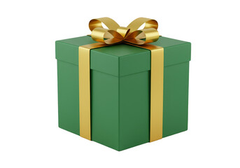 Illustration Green Gift Box with Gold Ribbon and Bow on Transparent Background