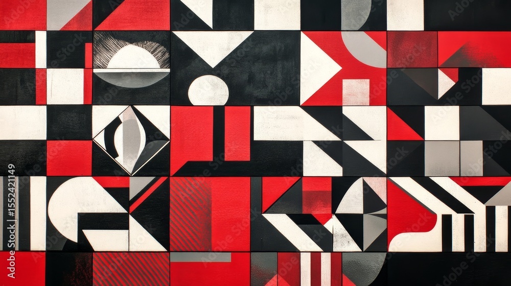 Poster creating dynamic geometric grid patterns with squares and triangles for graphic design projects arti