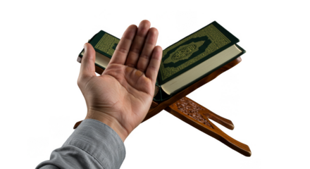 Hand Praying with Holy Quran Book Isolated Transparent Background