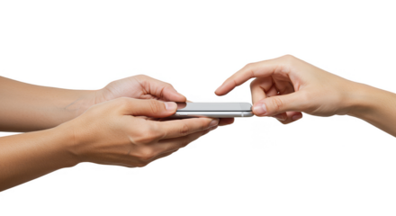 Hands Exchange Smartphone Giving Technology on Transparent Background