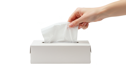 Hand Takes Tissue from White Box Transparent Background Concept