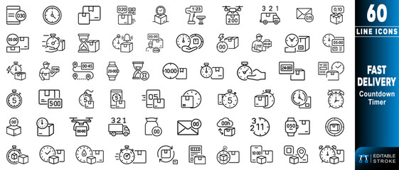 Express shipping and fast delivery line icons simplified for clear understanding. Editable stroke. Vector illustration