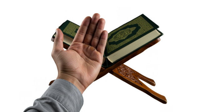 Hand Praying with Holy Quran Book Isolated Transparent Background