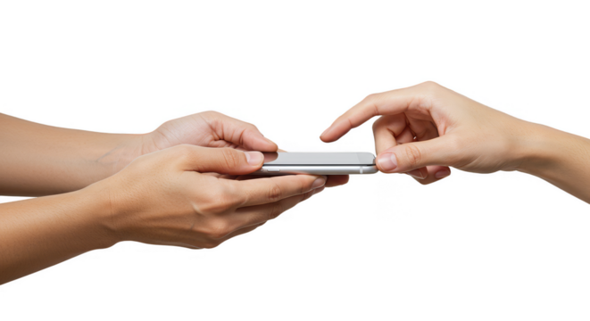 Hands Exchange Smartphone Giving Technology on Transparent Background