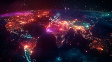 Illuminating global connectivity a glowing world map of distribution networks digital landscape aerial view modern concept