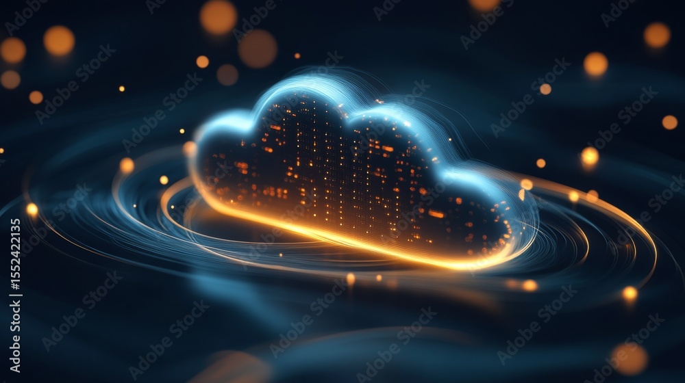 Poster illuminating digital server networks data center visual content high-tech environment futuristic vie