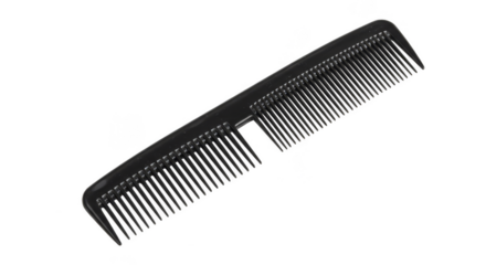 Illustration of a Black Comb with Handle for Hair and Styling on Black