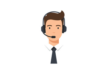 Flat Vector Illustration of a Man with Headset Shirt and Tie.